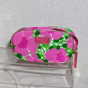 Lilly Pulitzer For Este Lauder Pink Floral Cosmetic Bag WGold Trim & Zipper Pull